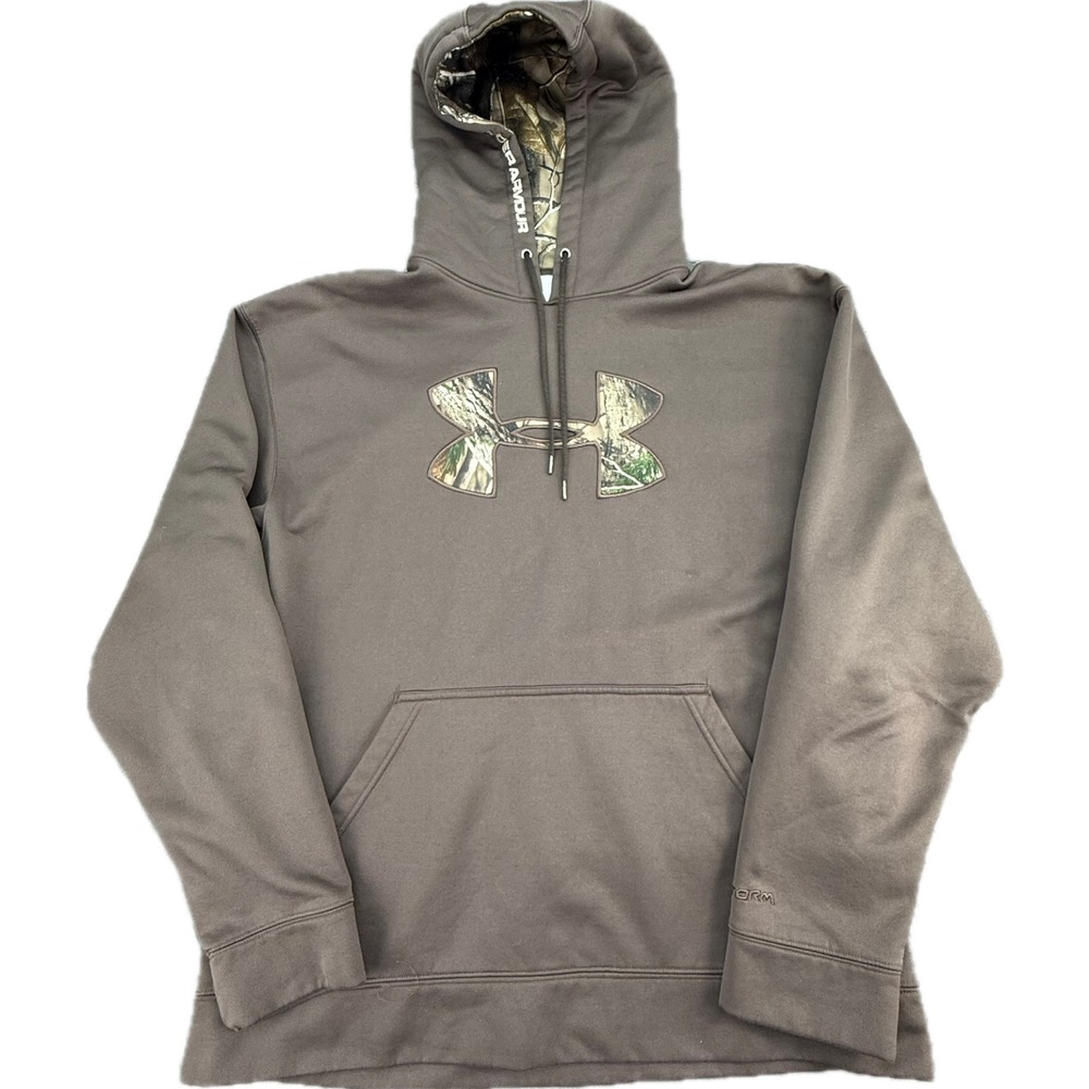Under Armour Hoodie Mens Large Brown Camo Logo Storm Pullover Sweatshirt
